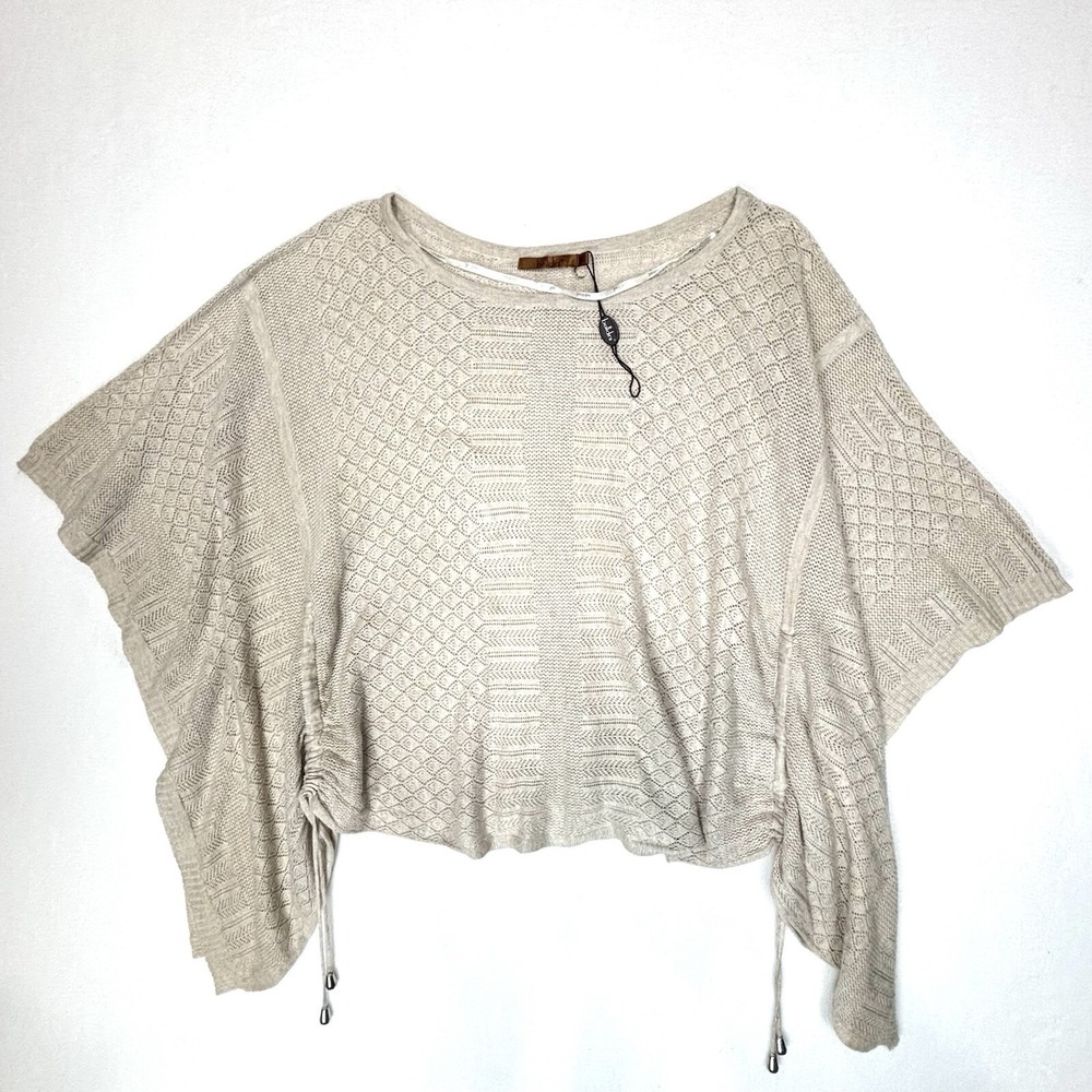 Belldini Beige Sweater Open Knit Short Wing Sleeve Cinch Sides XL Tan Boho